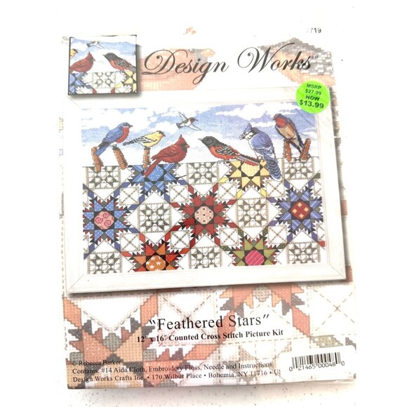 Design Works "Feathered Stars" Cross Stitch Kit - Quilt with Birds - Picture 1 of 4